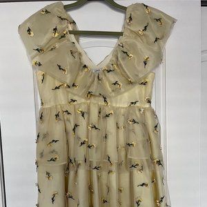 Ganni Light Yellow Beaded Mini Dress Size S